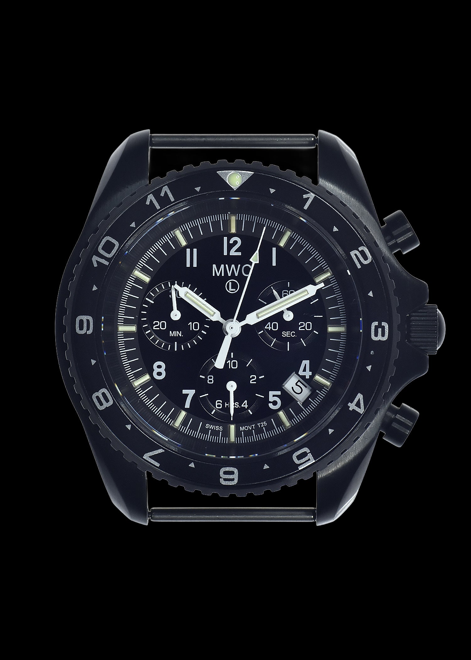 MWC NATO Pattern Stainless Steel Military Pilots Chronograph with Sapphire Crystal and Swiss Ronda Movement - 12 Hour GMT Bezel and GTLS/Tritium Illumination