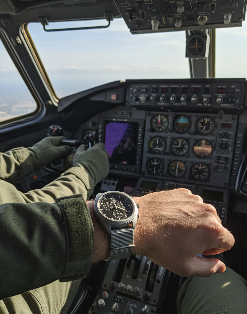 MWC NATO Pattern Stainless Steel Hybrid Military Pilots Chronograph with Sapphire Crystal