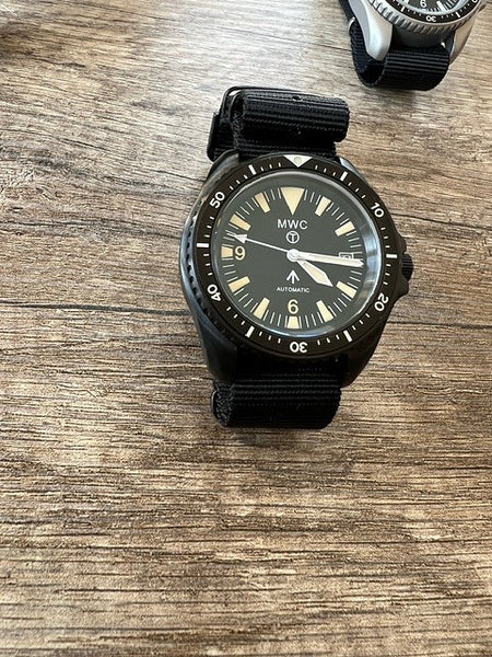 MWC 1999-2001 Pattern Black PVD Automatic Military Divers Watch with Retro Luminous Paint, Sapphire Crystal, 60 Hour Power Reserve