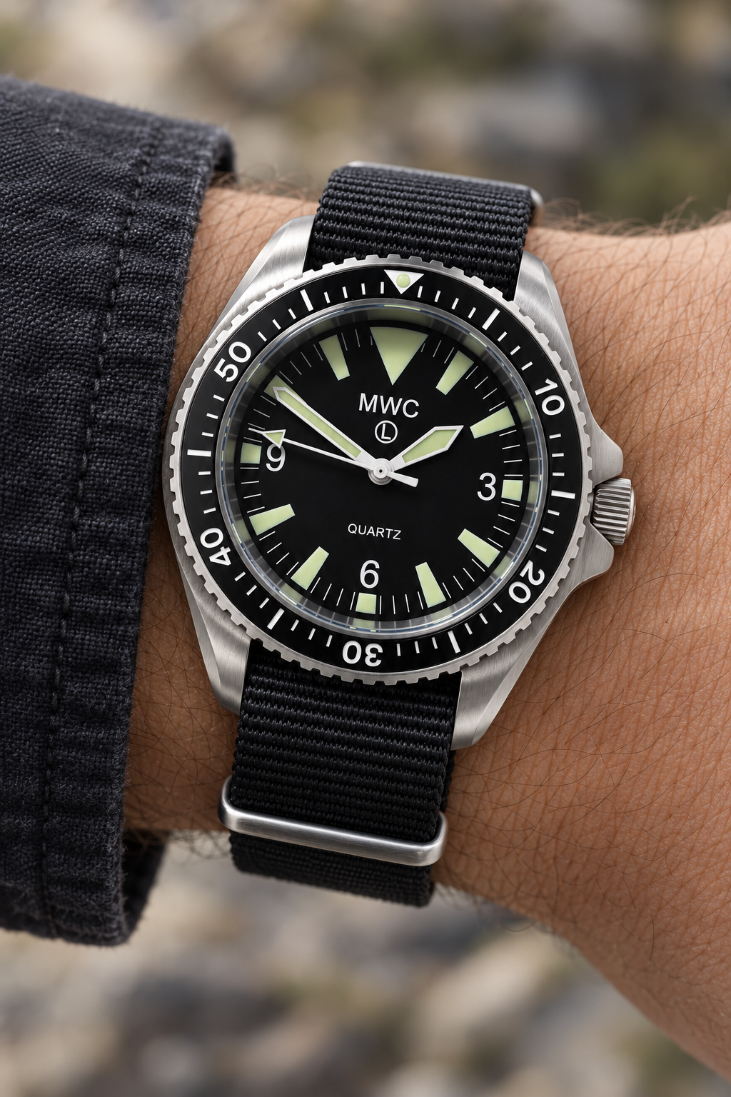 Current NATO Pattern Quartz Military Divers Watch, Non Date Variant with Sapphire Crystal and 10 Year Battery Life