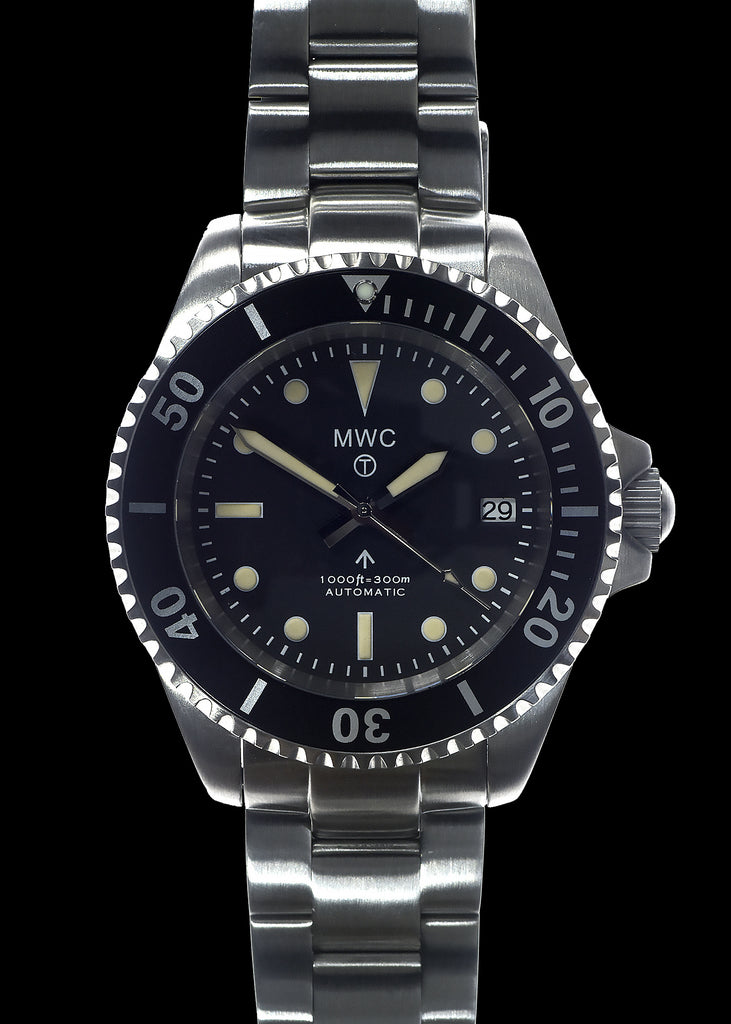 MWC 24 Jewel 1982 Pattern 300m Automatic Military Divers Watch with Sapphire Crystal on a Matching Stainless Steel Bracelet (Date Version)