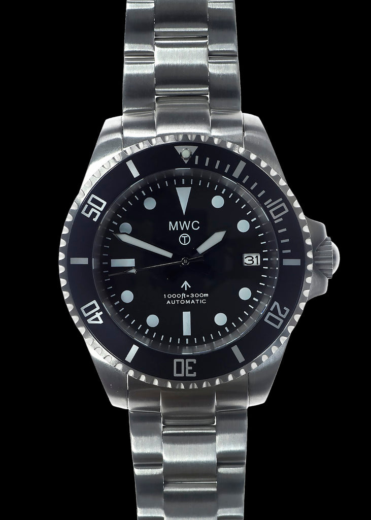 MWC 24 Jewel 1982 Pattern 300m Automatic Military Divers Watch with Sapphire Crystal on a Matching Stainless Steel Bracelet (Date Version)