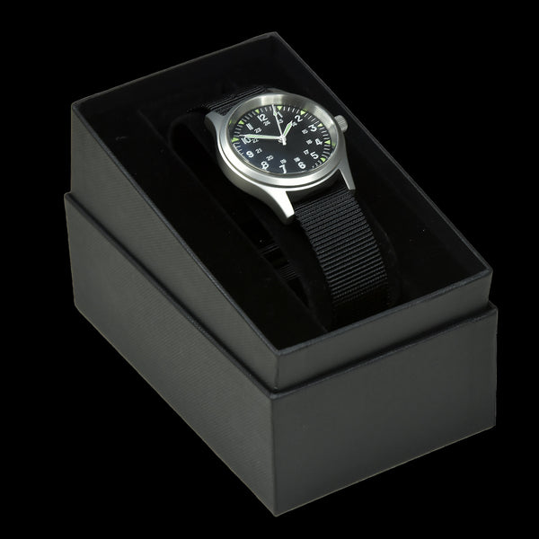 GG-W-113 U.S 1960s Pattern Automatic Military Watch with Shatter and Scratch Resistant Sapphire Box Crystal