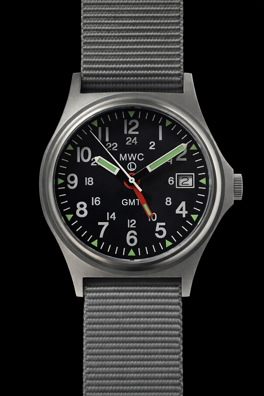 MWC GMT (Dual Time Zone) 200m/660ft Water resistant Military Watch in Stainless Steel Case with Screw Crown