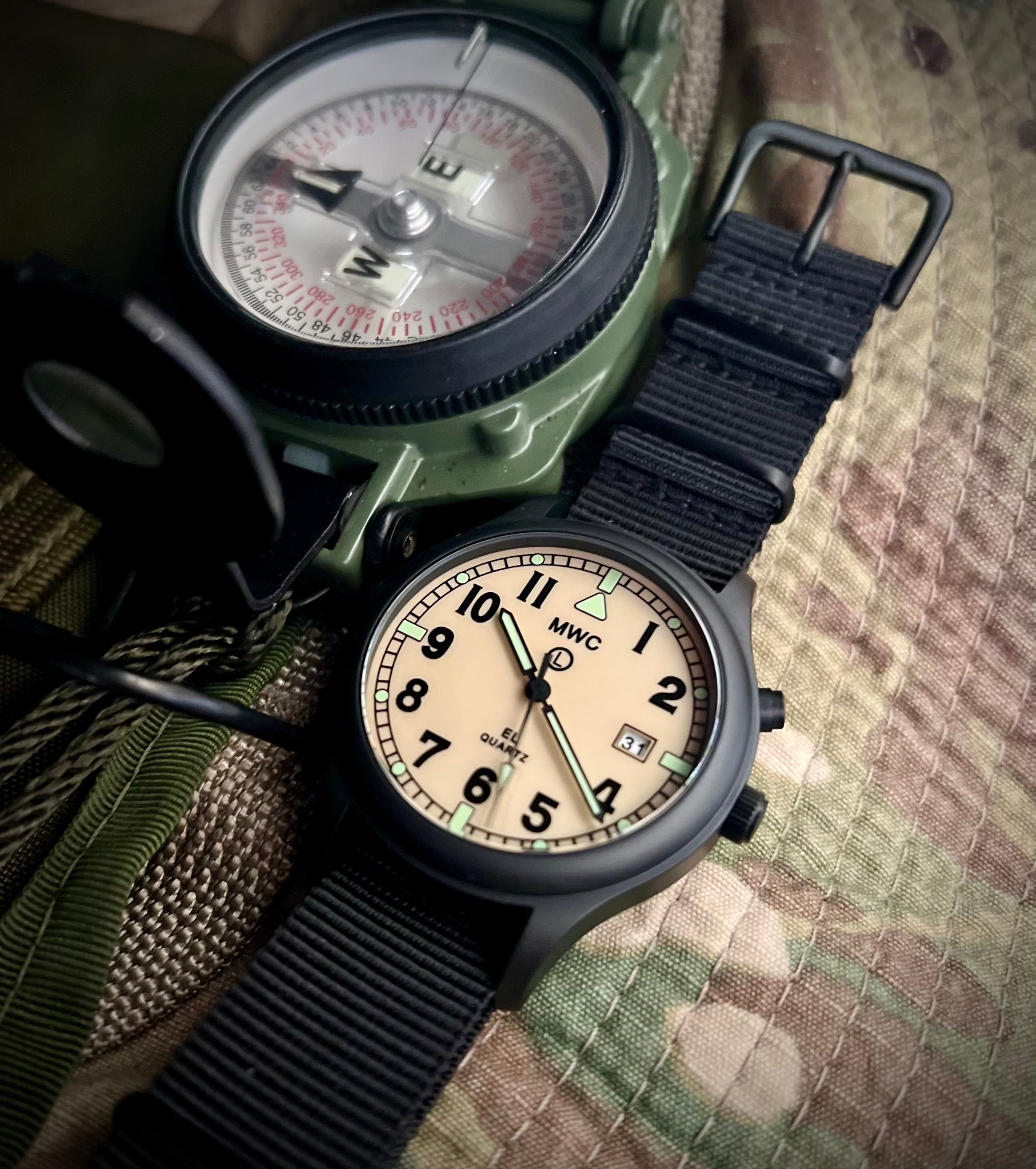 MWC G10EL Black PVD Steel General Service Watch with Electroluminescent (EL) Backlit Dial