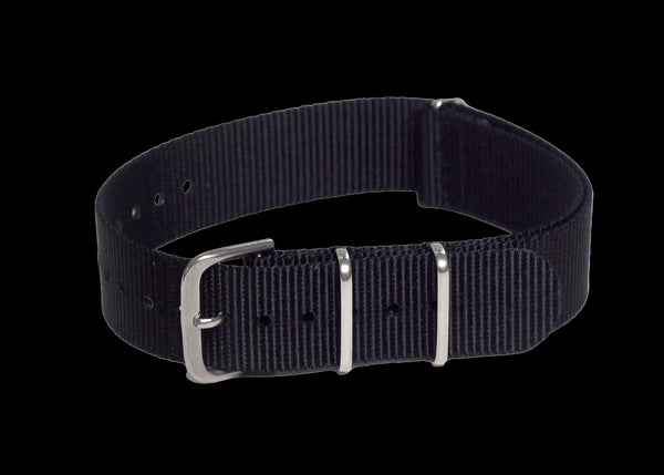 18mm Black NATO Military Watch Strap with Matt Stainless Fasteners