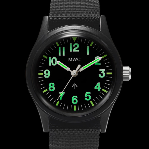 MWC Classic 1960s/70s Matt Black European Pattern Military Watch Webbing Strap