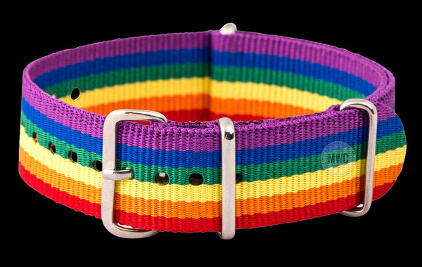 18mm LGBT Rainbow NATO Military Watch Strap in Ballistic Nylon Webbing