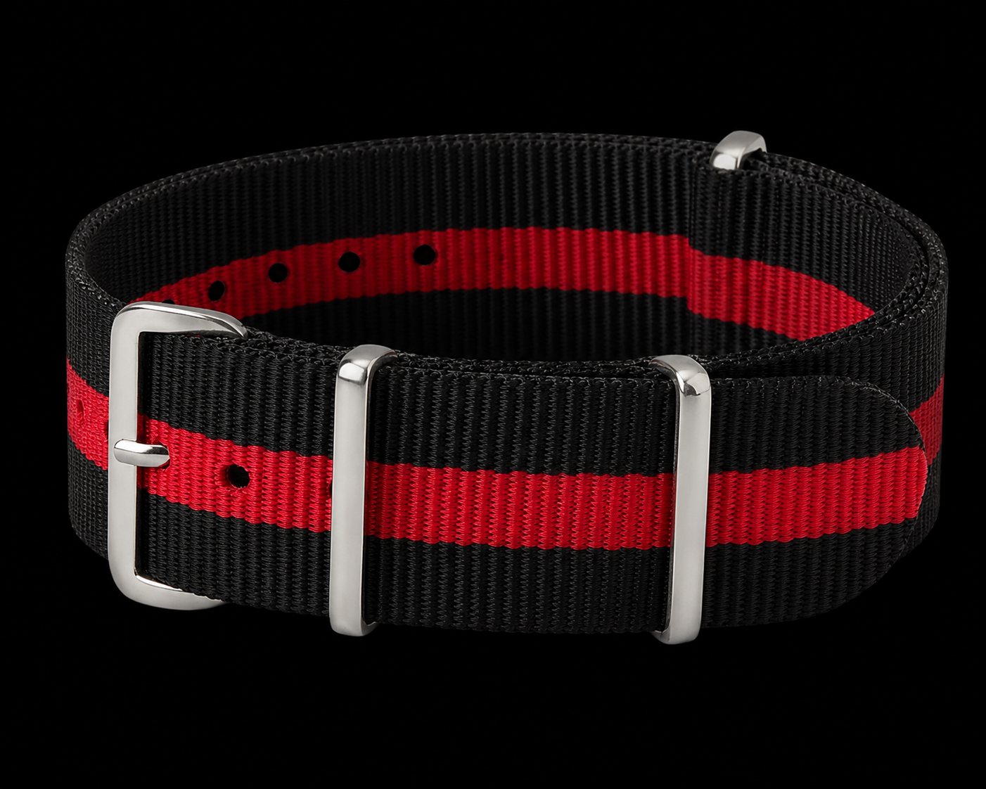 18mm Black / Red NATO Ballistic Nylon Military Webbing Watch Strap