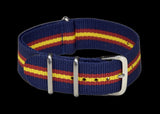 20mm NATO Military Watch Strap in Navy, Red and Yellow.