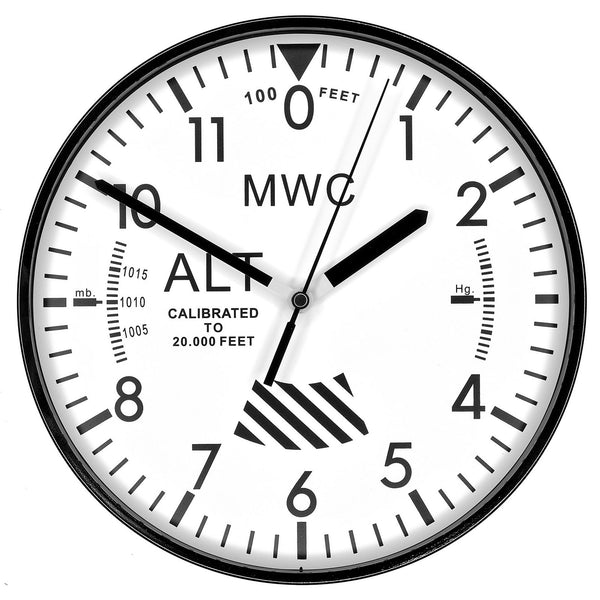 MWC Limited Edition Altimeter Wall Clock with White Dial, Silent Quartz Movement and Sweep Second Hand (Size 22.5 cm / approx 9")