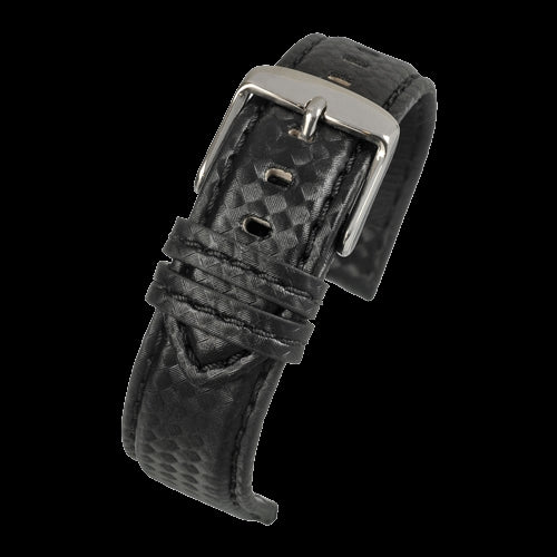 20mm Premium Black Carbon Fibre Watch Strap with Matching Stitching