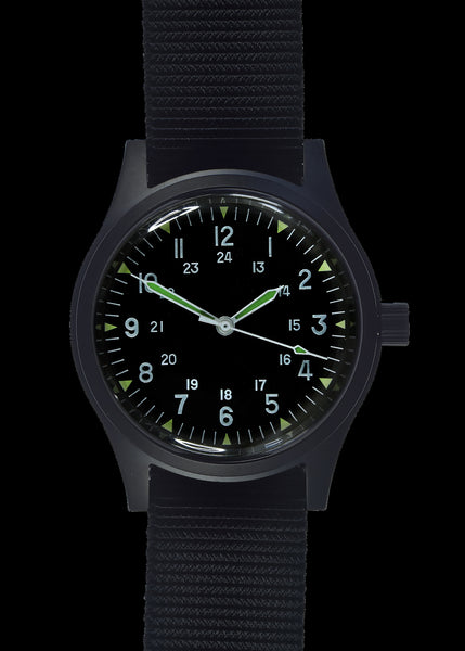 MWC Black PVD Stainless Steel PVD GG-W-113 Vietnam War Pattern Watch (24 Jewel Automatic)