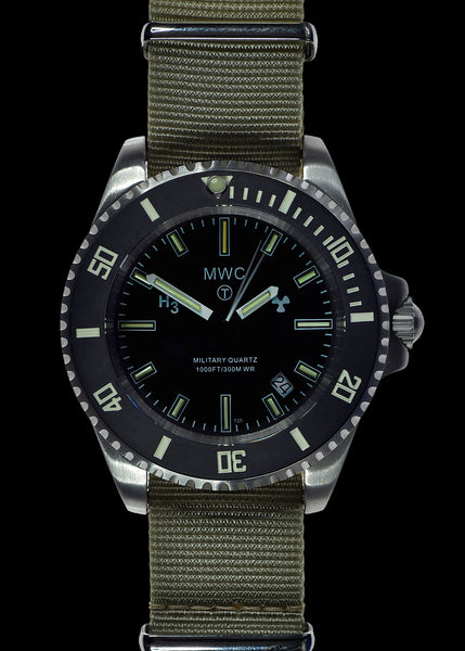 MWC 300m Stainless Steel Quartz Military Divers Watch with Tritium GTLS and 10 Year Battery Life