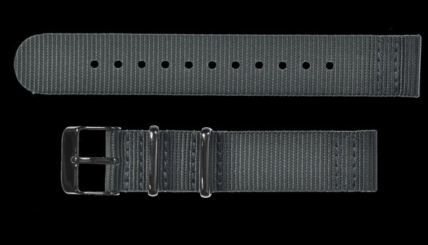 2 Piece 18mm Grey NATO Military Watch Strap in Ballistic Nylon with Stainless Steel Fasteners