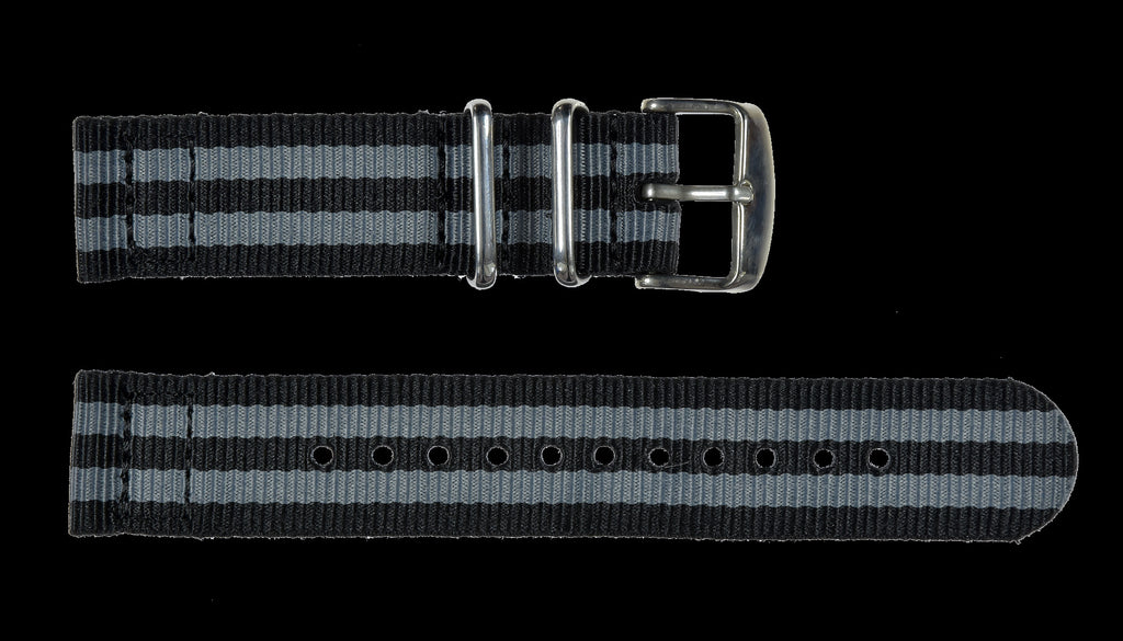 2 Piece 18mm "James Bond" Pattern NATO Military Watch Strap in Ballistic Nylon with Stainless Steel Fasteners