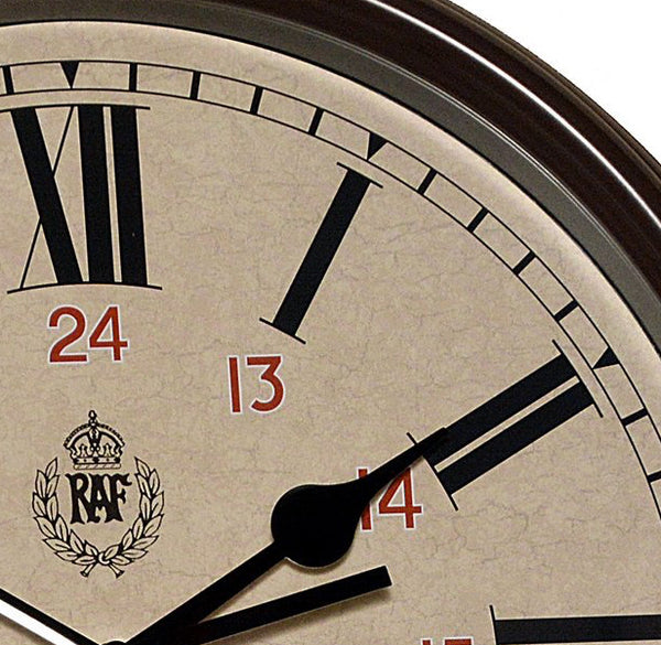 RAF 1943 Pattern Replica 12/24 Wall Clock with Silent Quartz Movement and Sweep Second Hand(Size 12"/30.5cm)