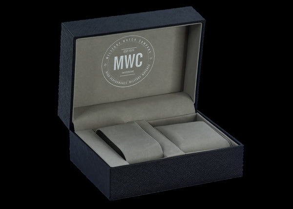 Brand New Current Pattern MWC Watch Box which takes one watch and two additional straps